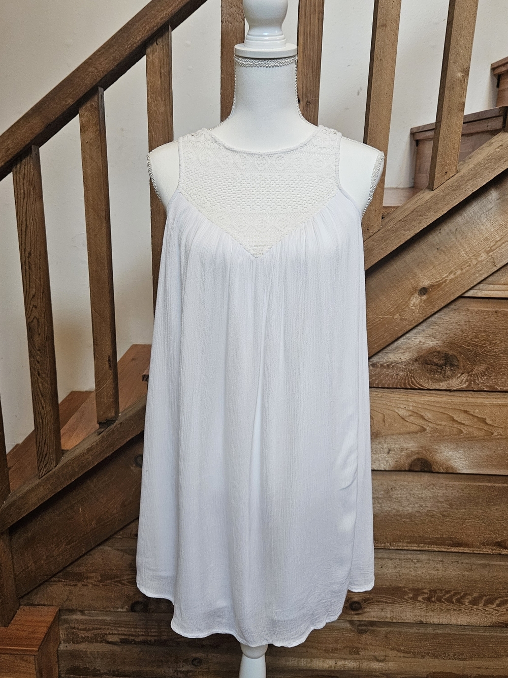 Lascana White Crochet Yoke Midi Dress